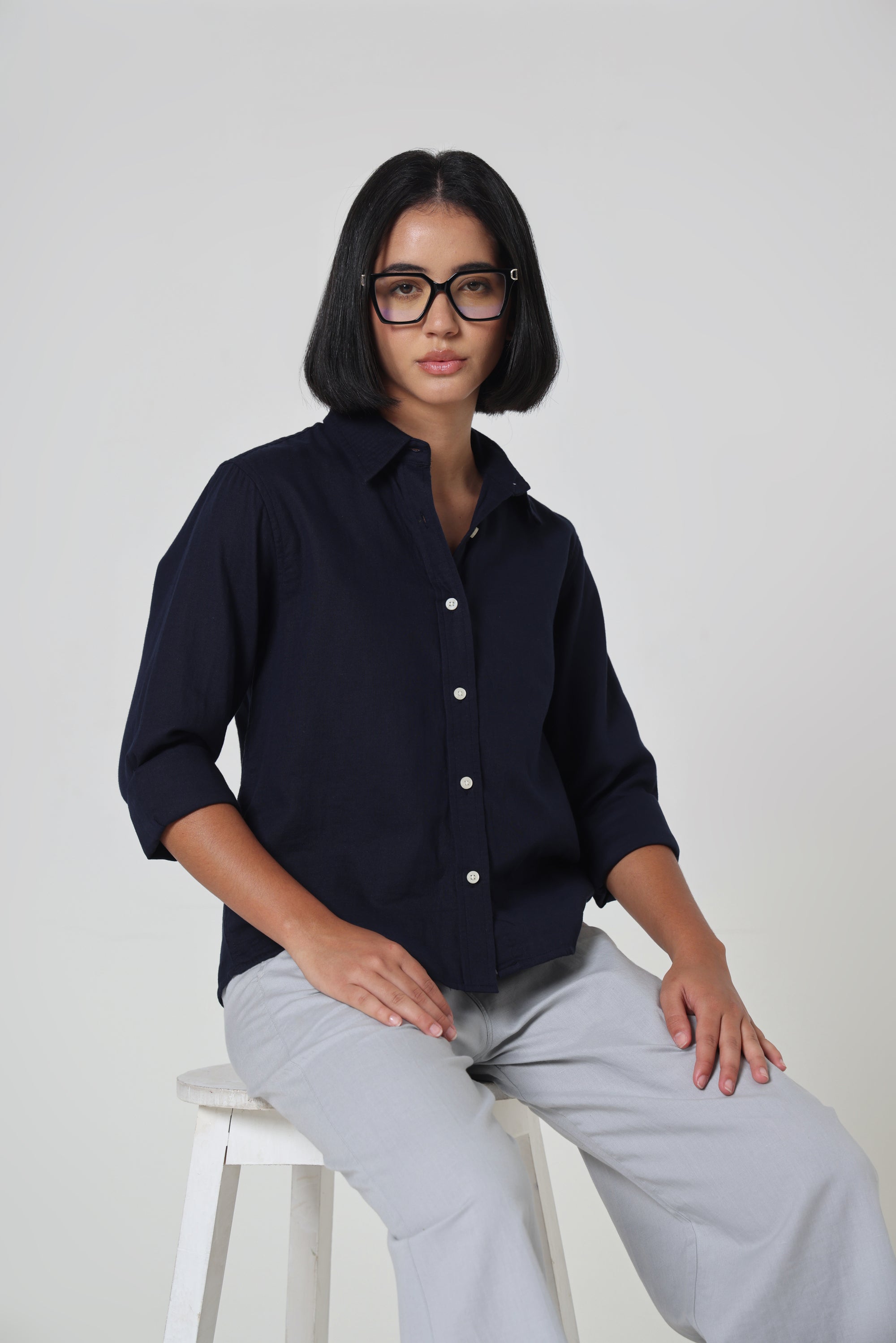 Power Statement Dark Blue Linen Shirt