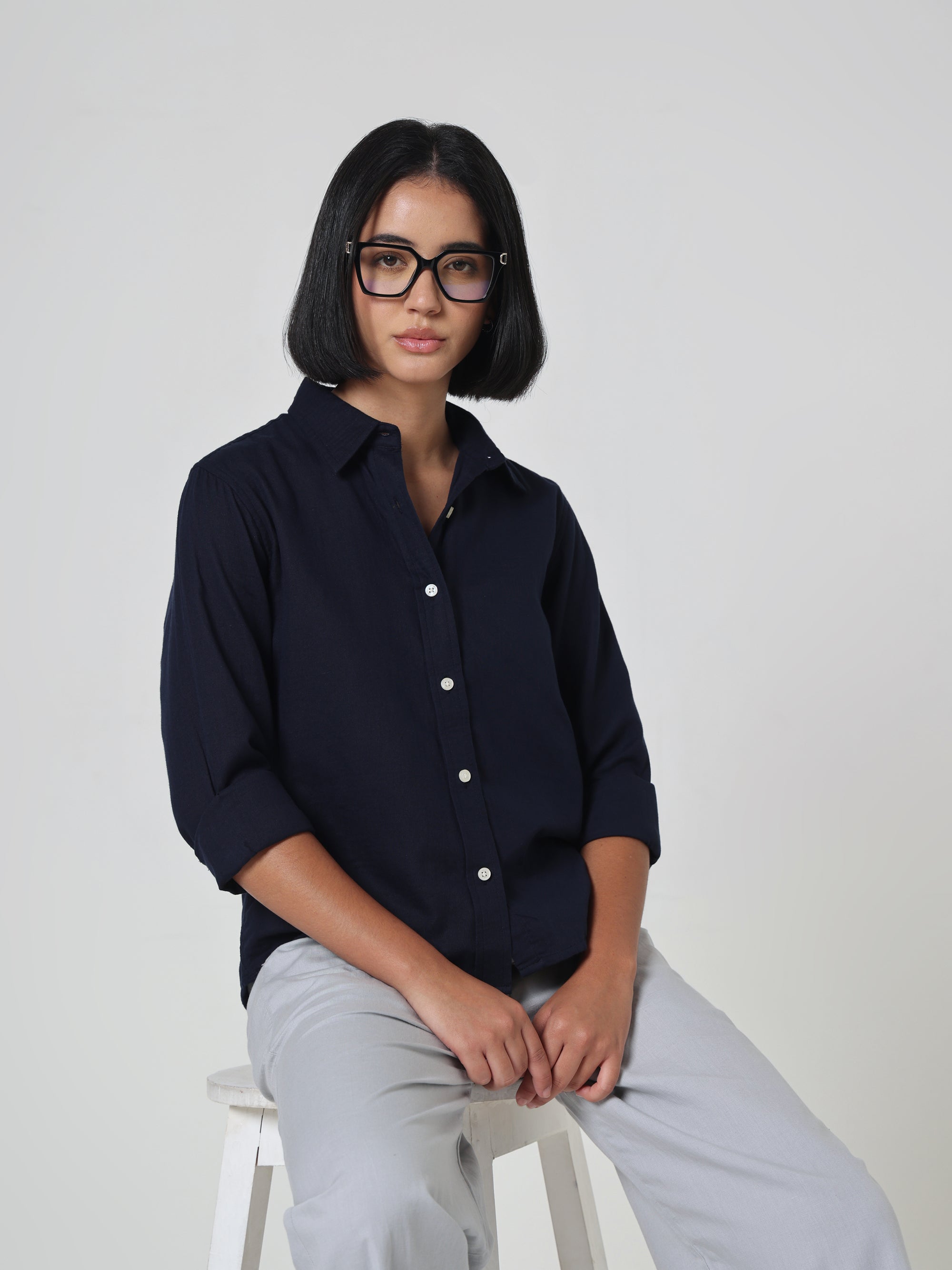 Power Statement Dark Blue Linen Shirt