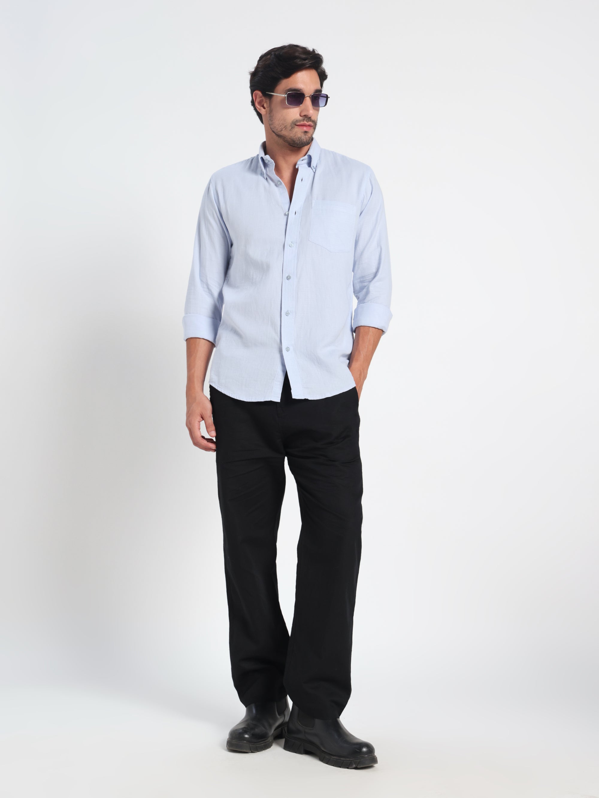 Fluid Confidence Blue Linen Shirt