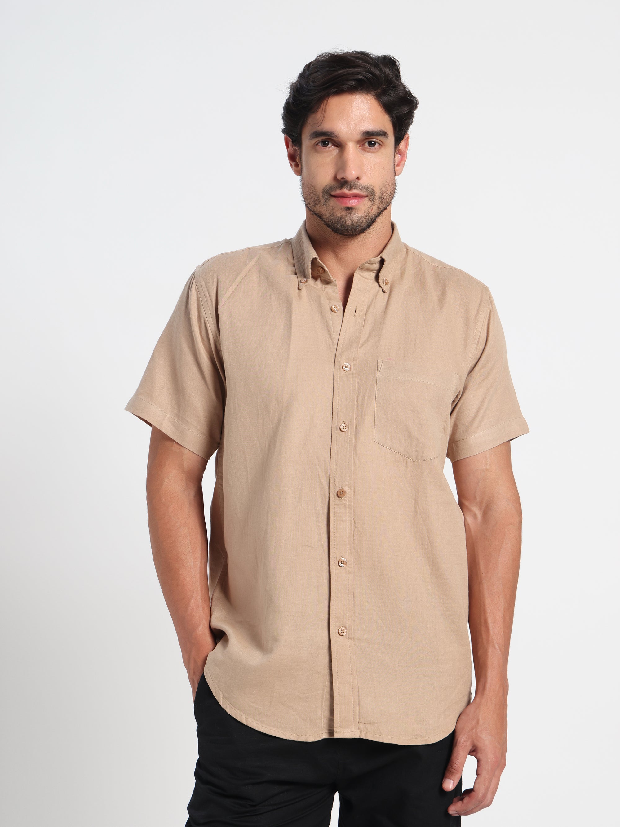 Biscotti Light Brown Linen Shirt