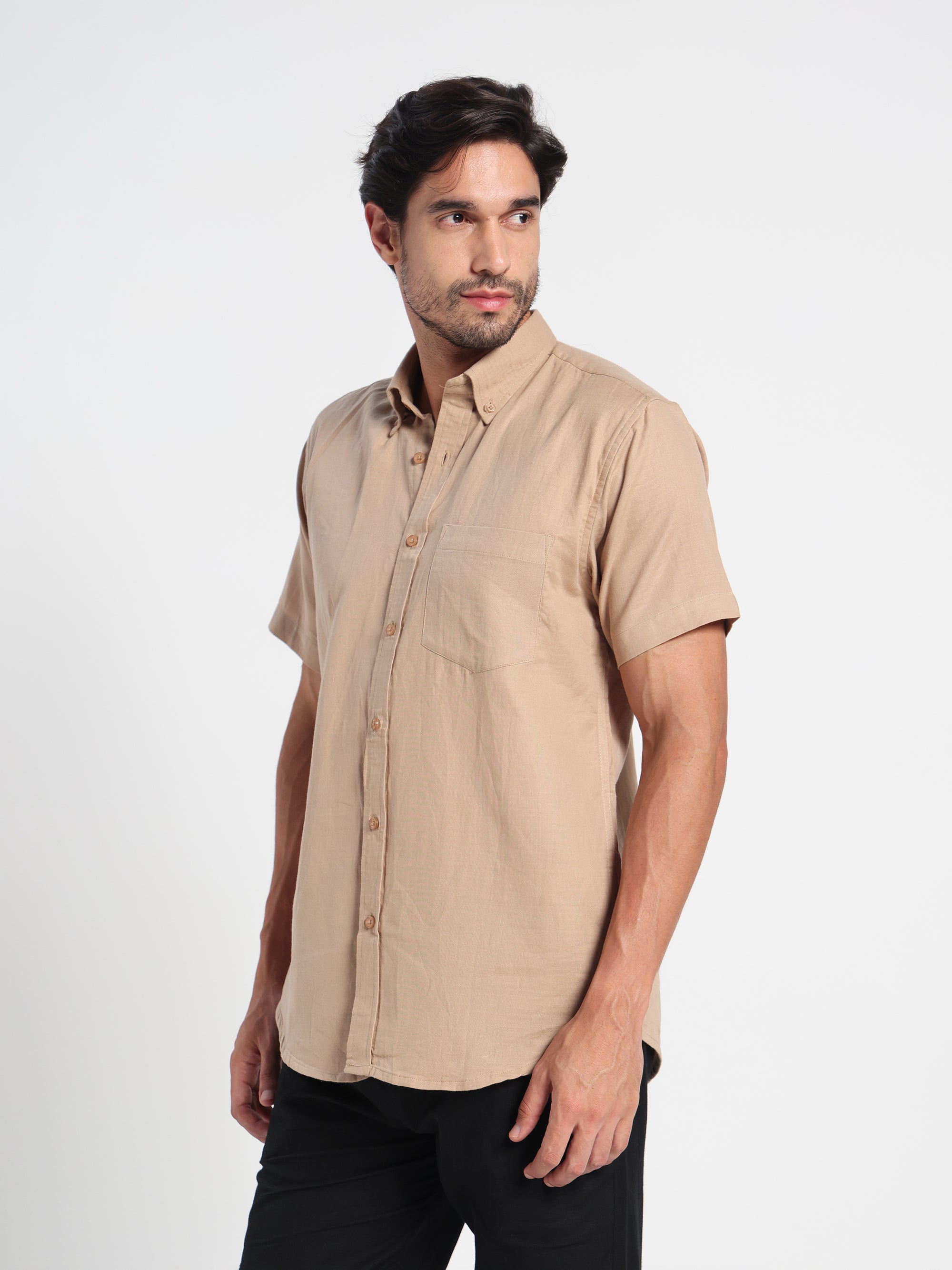 Biscotti Light Brown Linen Shirt