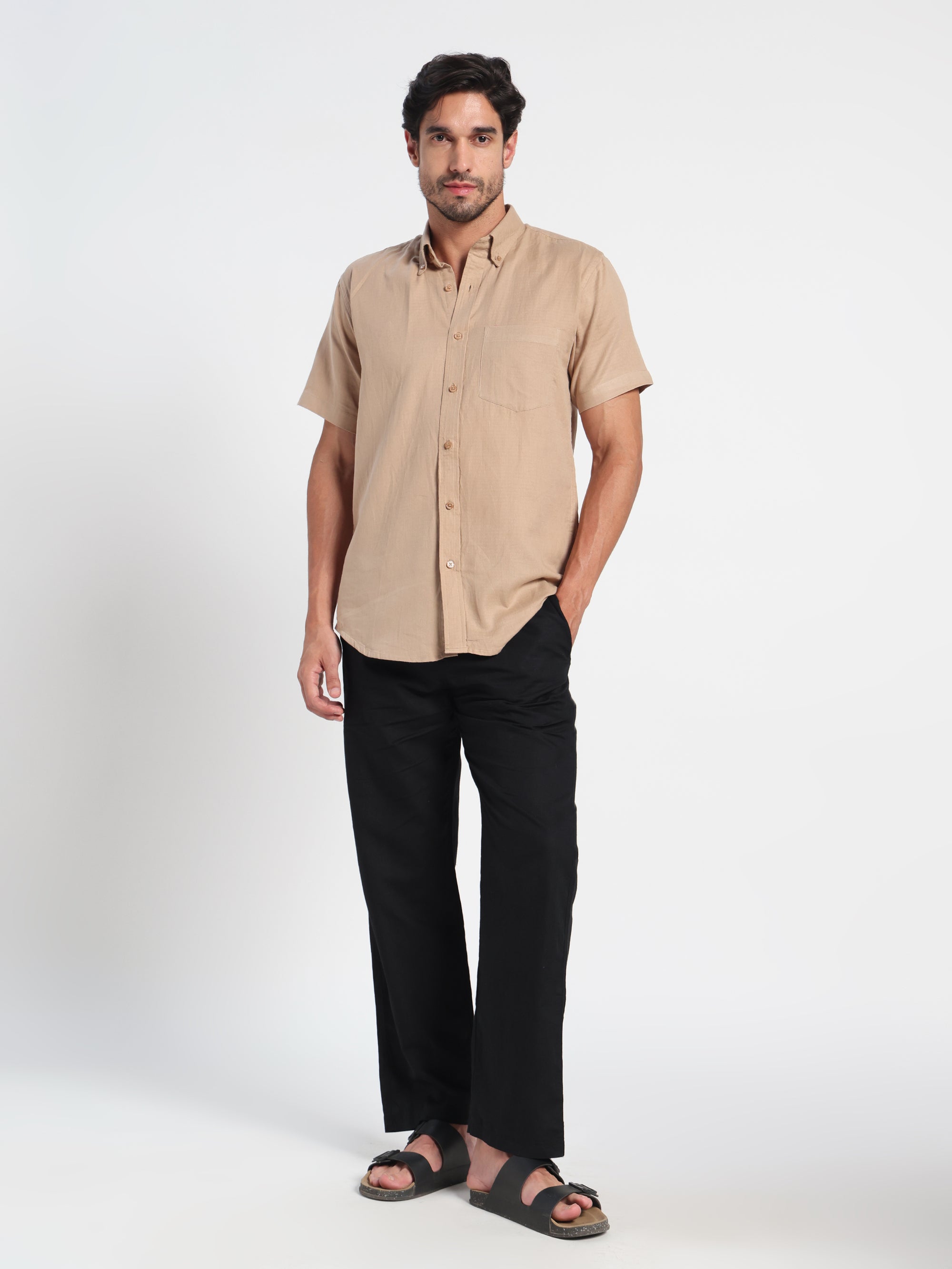 Biscotti Light Brown Linen Shirt