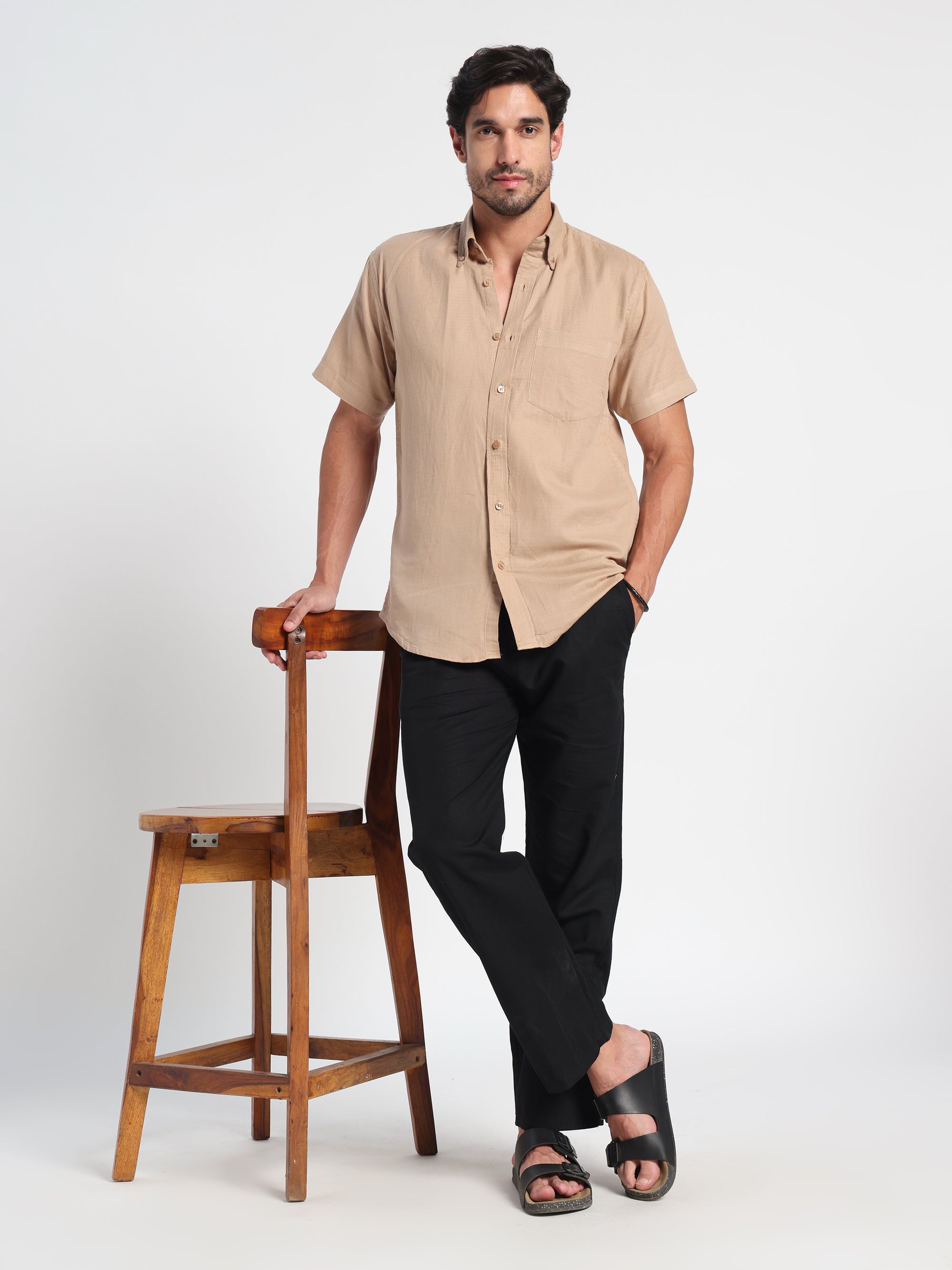 Biscotti Light Brown Linen Shirt