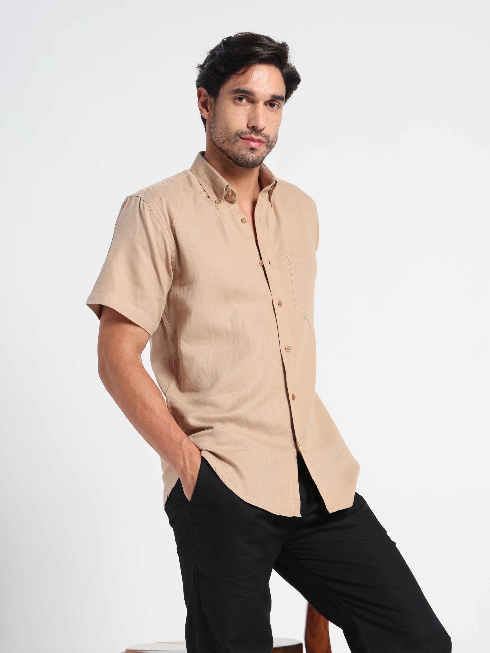 Biscotti Light Brown Linen Shirt
